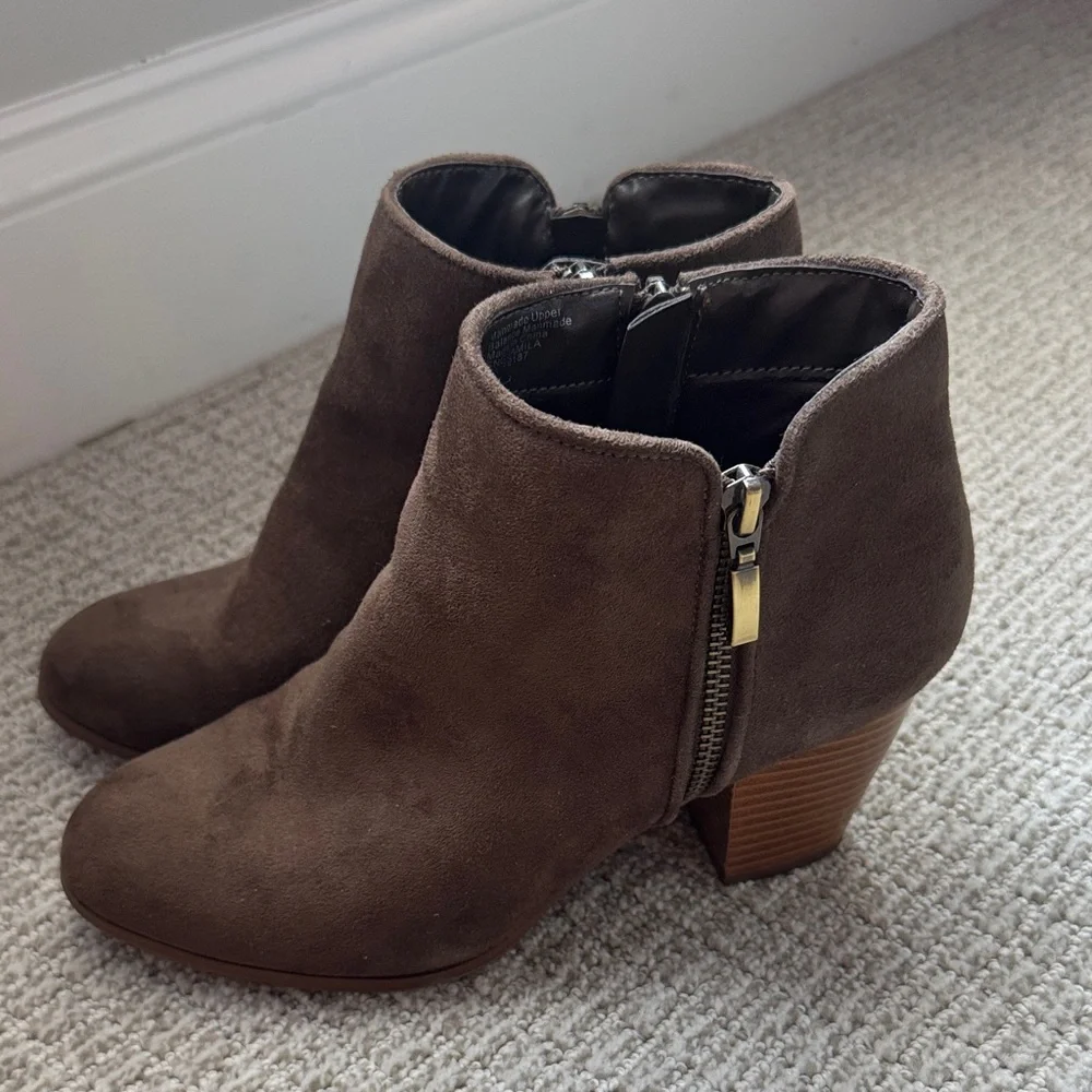 Style & Co. Brown Suede Ankle Booties with Side Zip
